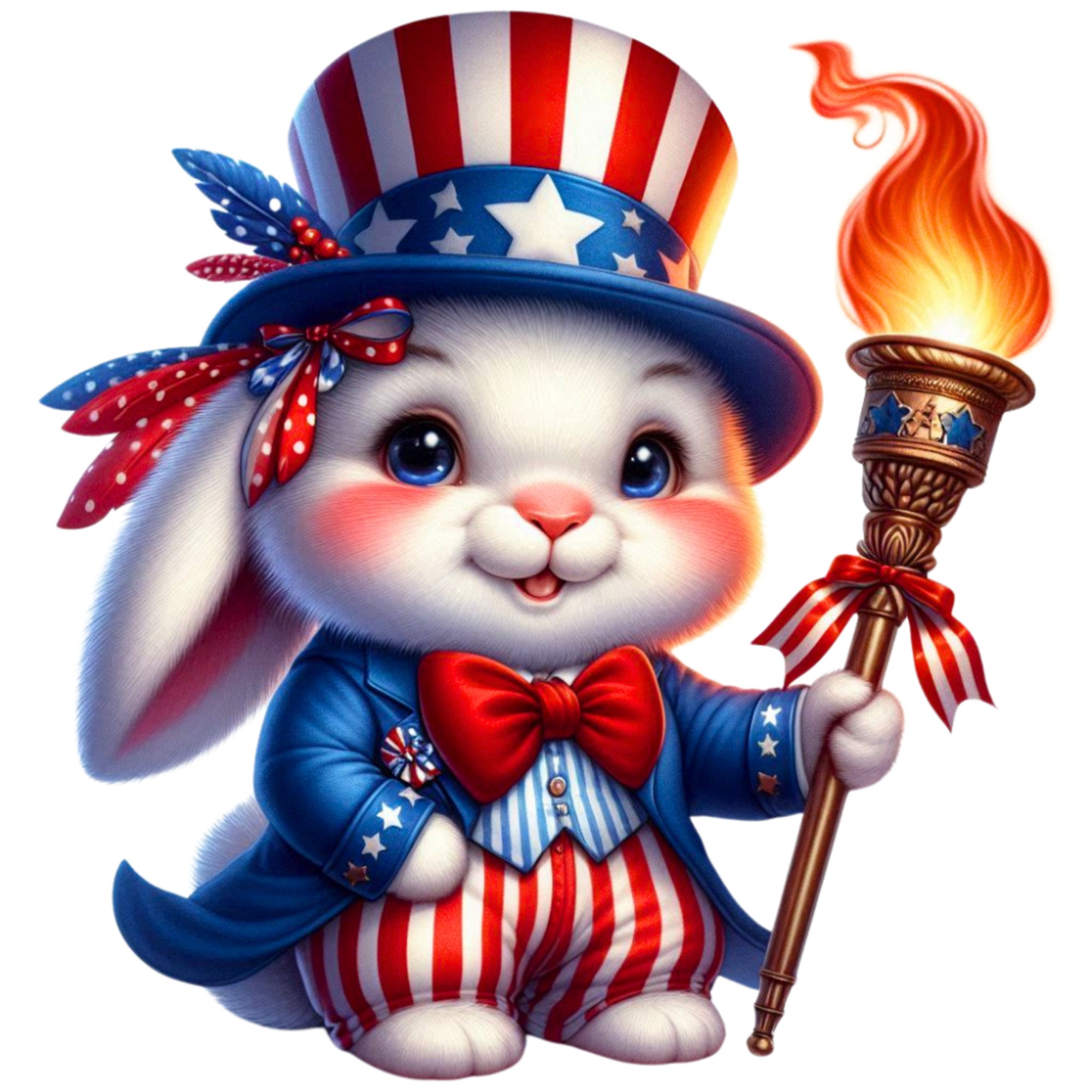 July 1st Rabbit Rabbit Patriotic Rabbit Clipart PNG, USA 4th of July Bunny With Flag ...