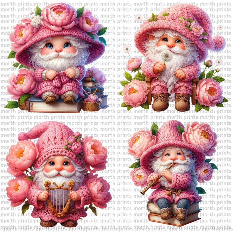 Watercolor Peony Gnomes Clipart PNG, Cute Spring Garden Gnomes, 39 PNG ...
