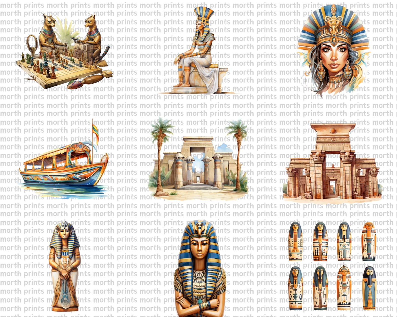 Watercolor Ancient Egypt Clipart PNG, Pharaohs, Pyramids & Sphinx ...