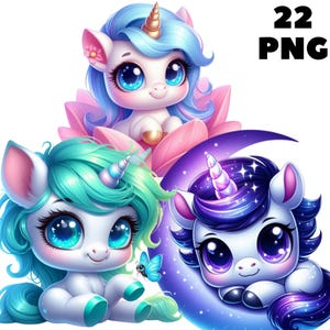 22 PNG, Clipart di unicorno carino, Unicorno bambino, Animali carini, Clipart di unicorno, unicorno dolce, Illustrazioni, Download immediato per uso commerciale