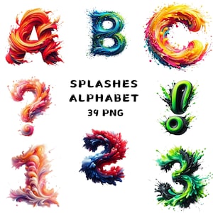 39 PNG Splashes Alphabet Clipart , Alphabet PNG, splashes clipart, Watercolor alphabet, Illustrations , Instant Download for Commercial Use
