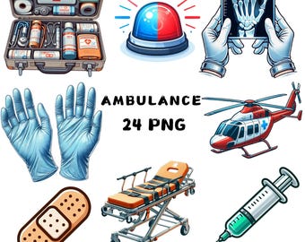 Ambulance Clipart, Medical Vehicle PNG, Nurse and Doctor Graphics for Posters and Classroom Crafts, Printable Emergency Art, Commercial Use