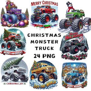 24 PNG, clipart de caminhão monstro de Natal, clipart de veículo offroad extremo, pacote de caminhão monstro, png de Natal, png de inverno, uso comercial
