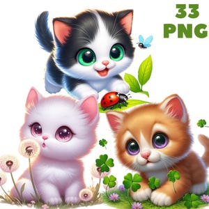 33 PNG Frühling Katzen Clipart, süße Tiere, Frühling Clipart, Tiere bündeln, Illustrationen, Sofort-Download für kommerzielle Nutzung