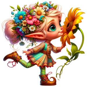 25 PNG Lindos elfos florales Clipart, Elfos de flores clipart PNG, Lindos elfos de fantasía PNG, Ilustraciones, Descarga instantánea para uso comercial