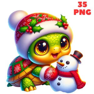 35 cliparts de tortue de Noël PNG, animaux mignons, clipart Noël, lot d'animaux, illustrations, téléchargement immédiat pour un usage commercial