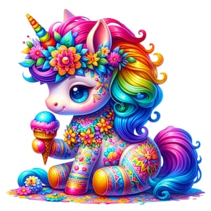 23 PNG süße Einhorn Clipart, entzückende Einhorn Grafik, niedlich bedruckbar, Blumen Clipart, Illustrationen, sofortiger Download für kommerzielle Nutzung