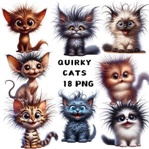 Quirky Cat Clipart: Funny Watercolor PNG Images (Digital Download)
