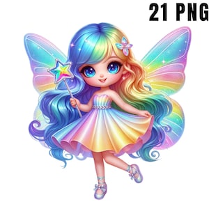 Clipart fée arc-en-ciel, clipart fée de printemps, fée de printemps png, illustration de fée, fée mignonne png, clipart fée, sublimation, usage commercial