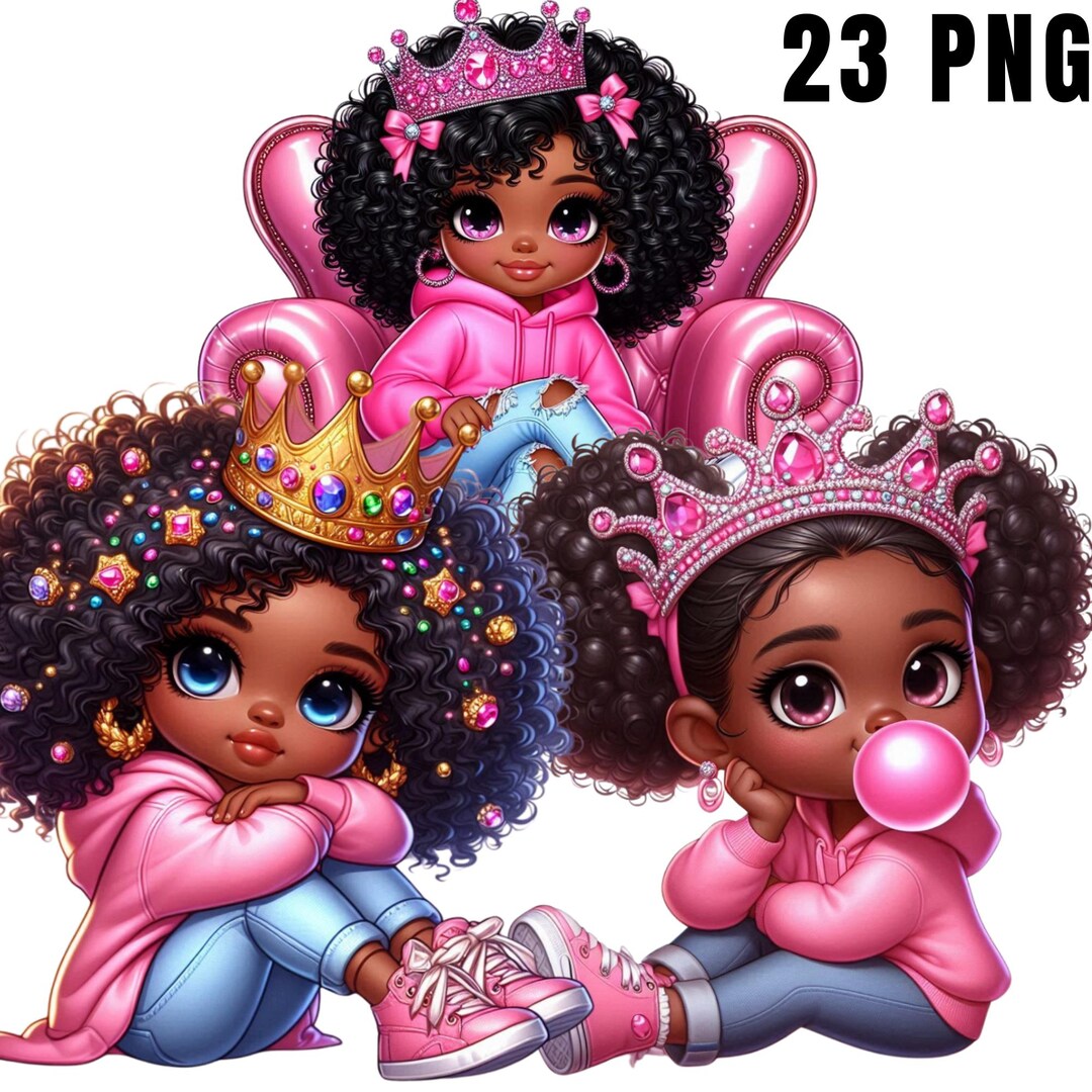 Black Girl Clipart, Afro Girl PNG for Cards, Stickers, Nursery Decor ...