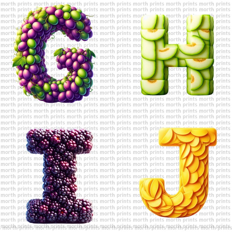 Fruit Alphabet Clipart PNG, Juicy A–Z Letters, 38 PNG Files, Classroom ...