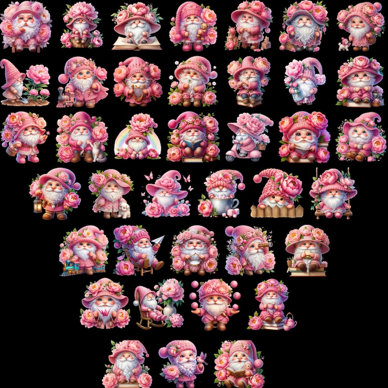 Watercolor Peony Gnomes Clipart PNG, Cute Spring Garden Gnomes, 39 PNG ...