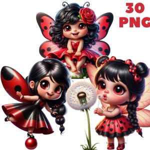 Clipart fée coccinelle PNG 30, graphiques de fée, jolie fée, fée png, fée fleur, illustrations, téléchargement immédiat pour usage commercial
