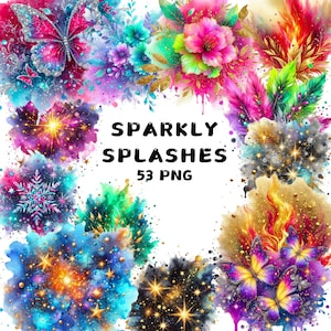 53 PNG Glitzer Spritzer Clipart, Aquarell Spritzer, Aquarell Splatter, Illustrationen, Sofort Download für kommerzielle Nutzung