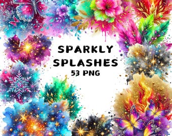 Clipart PNG di schizzi di acquerello scintillanti, pennellate glitterate e sovrapposizioni di pittura, 53 PNG, elementi di sfondo, trasparenti, uso commerciale