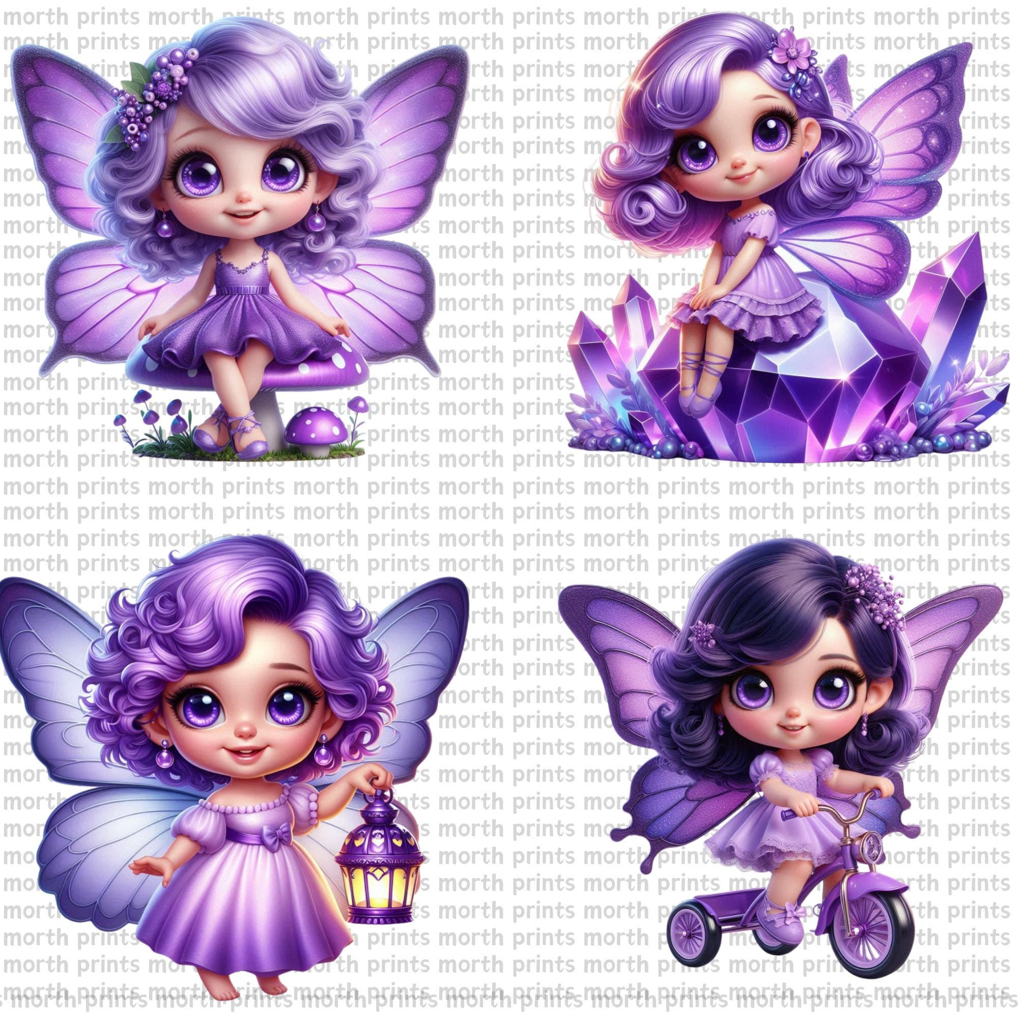 Purple Fairy Clipart PNG Set, Enchanted Violet Fairies & Flowers, 25 ...