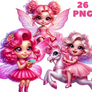 26 PNG schattige roze fee clipart, fee graphics, schattige fee, fee png, bloemenfee, illustraties, Instant Download voor commercieel gebruik