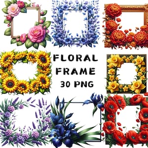 23 PNG 花のフレーム クリップアート、高品質 PNG、カード作成、フレーム png、花 png、イラスト、商用利用のための即時ダウンロード