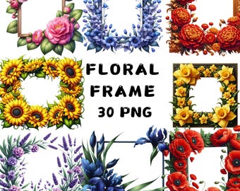 Floral Frame Clipart PNG, Wildflower Borders for Cards & Invites, Botanical Frame Design for Weddings, Scrapbooking and Crafts