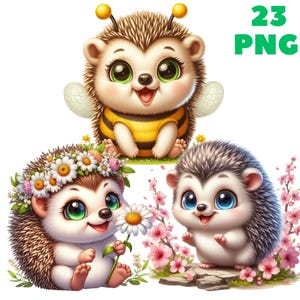 23 PNG printemps hérisson Clipart, animaux mignons, clipart printemps, lot d'animaux, illustrations, téléchargement immédiat pour un usage commercial