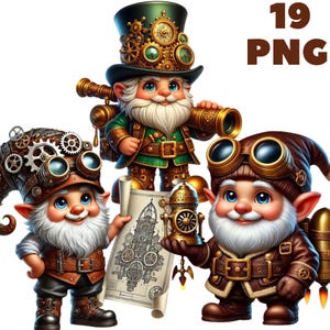 19 PNG Steampunk Gnome Clipart, schattige kabouter, monteur kabouter, Steampunk png, kabouter png, illustratie, Instant Download voor commercieel gebruik