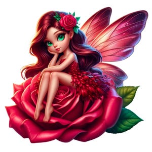 27 PNG 赤いバラの妖精のクリップアート、かわいい妖精、妖精のクリップアート、花の妖精、花のクリップアート、イラスト、商用利用のための即時ダウンロード