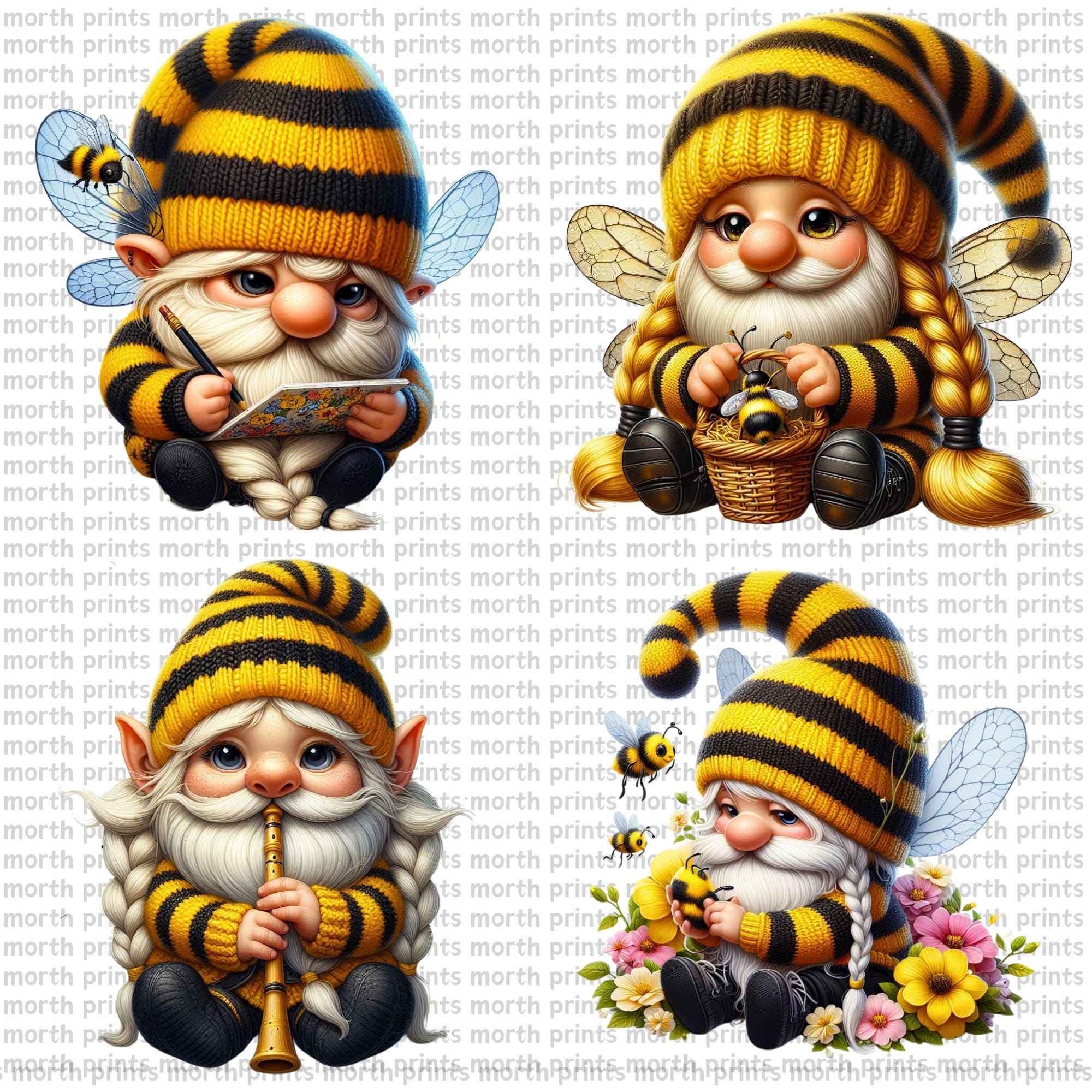 Bee Gnome Clipart PNG, Spring Honeybee & Sunflower Gnomes, 300 DPI ...