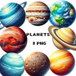Realistische clipart van het zonnestelsel, transparante ruimte PNG, instant digitale download commercieel gebruik | Afdrukbare poster zonnestelsel, planeet, png