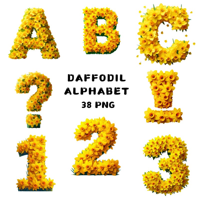 Daffodil Floral Alphabet Clipart PNG, Spring A–Z Letters, 38 PNG File ...