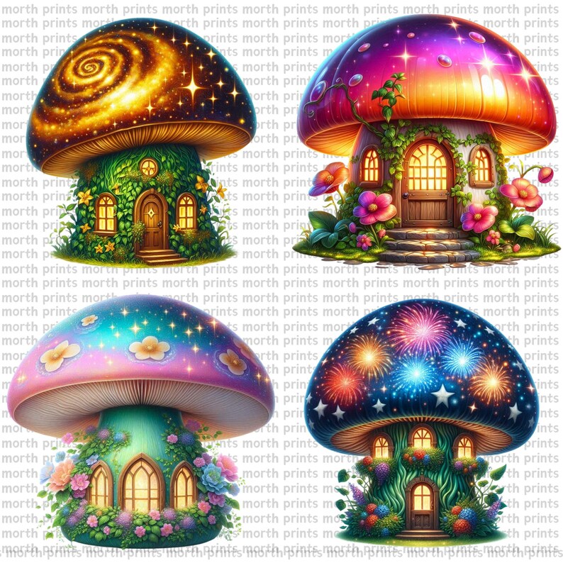 Watercolor Mushroom House Clipart PNG, Magical Fairy Home & Doors ...