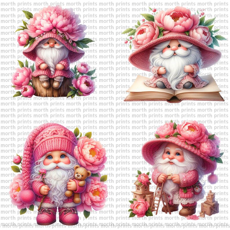 Watercolor Peony Gnomes Clipart PNG, Cute Spring Garden Gnomes, 39 PNG ...