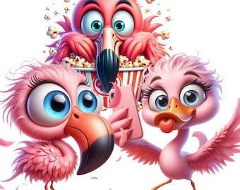 Funny Flamingo Clipart, Cartoon Flamingo PNG, Bird Stickers for Party Decor, Cards, Nursery, Scrapbook, Instant Download, Commercial Use