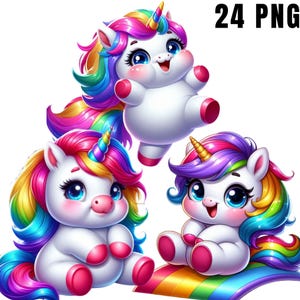 Baby Unicorn Watercolor Clipart: Rainbow Unicorn PNG Images (Digital Download)