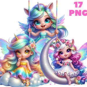 17 PNG Unicórnio Fada Clipart, Gráficos de Fada, Fada fofa, Fada png, Fada das flores, Ilustrações, Download instantâneo para uso comercial