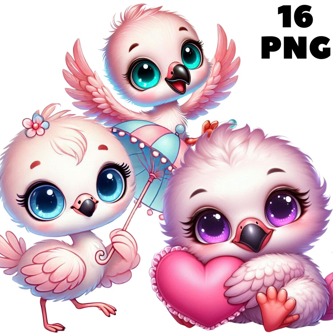 Baby Flamingo Clipart, Cute Flamingo PNG, Bird Art and Tropical Party ...