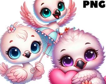 Baby Flamingo Clipart, Cute Flamingo PNG, Bird Art and Tropical Party Graphics, Nursery Decor Stickers, Digital Download, Commercial Use