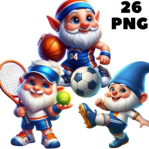 26 PNG atleet gnome clipart, schattige gnome, fitness gnome, Spor png, voetbal, basketbal, illustratie, Instant Download voor commercieel gebruik