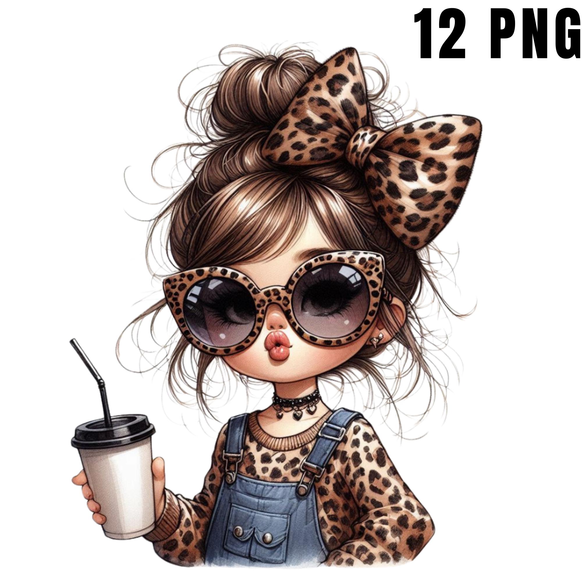 Leopard Bow Girl Clipart: Watercolor PNGs for Card Making (Digital Download)