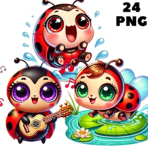 24 PNG, linda mariquita bebé clipart, animales clipart, animales dulces, lindos animales bebés, ilustraciones, descarga instantánea para uso comercial