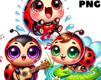 Baby Ladybug Clipart, Cute Ladybugs PNG, Watercolor Valentine Insect Graphics, Craft Stickers, Art for Cards and Gifts, Commercial Use