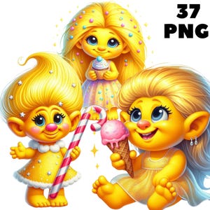37 PNG süße gelbe Troll Clipart, Troll Clipart, Gnom Bündel, süße Gnom, Illustrationen, sofortiger Download für kommerzielle Nutzung
