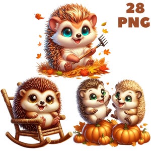 Clipart hérisson automne PNG 28, animaux mignons, clipart automne, lot d'animaux, illustrations, téléchargement immédiat pour un usage commercial