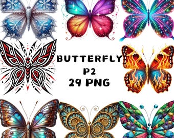 Butterfly Clipart PNG, Colorful Blue & Pink Butterflies, Watercolor Spring Clipart for Scrapbooking and Stickers, Commercial Use