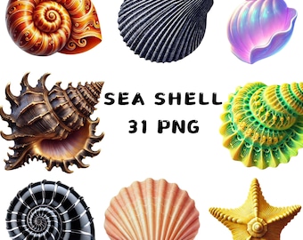 Snäckskal Clipart PNG, Havskoraller och Strandsnäckor Illustrationer, Akvarell Marin Clipart för Sommarpyssel och Dekor, Kommersiellt Bruk