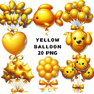 20 PNG Globo amarillo Clipart, Cumpleaños Clipart, Globo colorido, Día de San Valentín png, Ilustración, Descarga instantánea para uso comercial