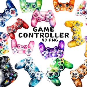 40 cliparts de contrôleur de jeu aquarelle, clipart de contrôleurs de console, jeux, illustrations, téléchargement immédiat pour un usage commercial