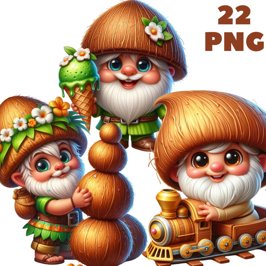 Coconut Gnome Clipart PNG, Cute Tropical Fruit Gnome Illustrations ...