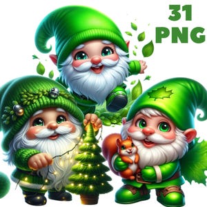 31 PNG niedlichen grünen Zwerg Clipart, niedlichen Gnom, Waldzwerg, Frühling png, Illustration, sofortiger Download für den kommerziellen Gebrauch