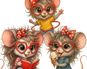 Quirky Mouse Clipart, Whimsical Mouse PNG for Stickers, Cards, Crafts, Instant Download, Rodent Sublimation Designs, Commercial Use