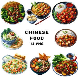 12 PNG Comida Chinesa Clipart, Comida Asiática, Clipart Chinês, Ilustrações, Download Instantâneo para Uso Comercial